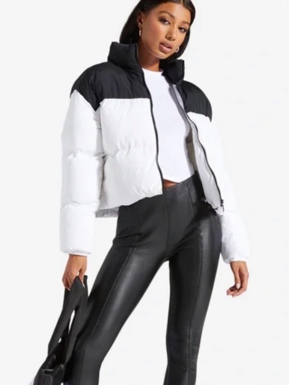 ShoeDazzle Black and White Puffer Jacket